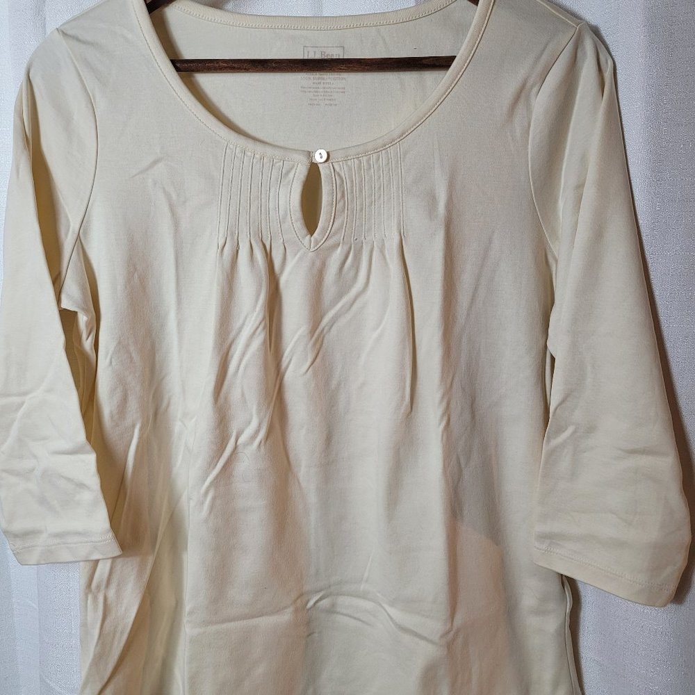 L.L. Bean Cream Boho Top Medium 100% Supima Cotton